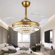 QUKAU invisible fan 42 inch ceiling fan lamp 3 color light dimmable remote control pendant lighting crystal chandelier Crystal ceiling lamp iron LED fan light