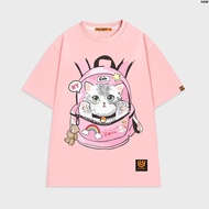 Áo phông HY KOREA Mèo Balo hồng 1430 form rộng tay lỡ nam nữ