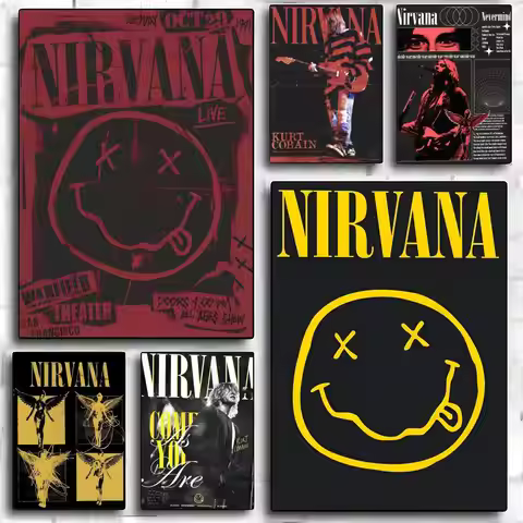 Band Nirvana Poster Self-adhesive Art Waterproof Paper Sticker Coffee House Bar Room Wall Decor