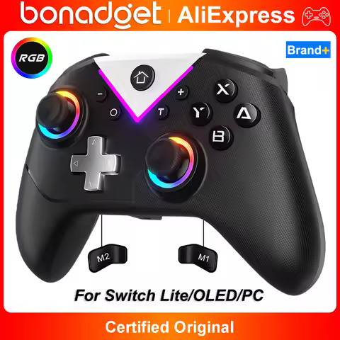 Controller for Switch Lite/OLED/PC Game Joystick Wireless BT Gamepad W/RGB Hall Effect Turbo Macro 6
