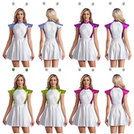 Choomomo Women Halloween Alien Cosplay Costume Outer Space Cutie Costume Cap Sleeve Glittering Dress