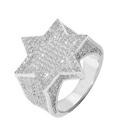 Hip Hop Ring Emerald Five-pointed Star Hexagonal Ring Zircon Unique Men Hip Hop Accessories