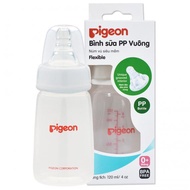 [FreeShipMAX] Bình sữa cổ hẹp Pigeon nhựa PP đáy vuông cao cấp 120ml - bình sữa cổ thường Pigeon đáy