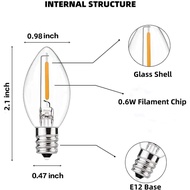 25 Pack C7 Led Replacement Light Bulb, 0.6W C7 Clear Glass LED Bulbs for Christmas Outdoor String Li