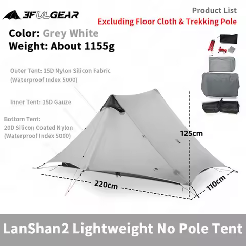 3F UL GEAR LanShan1 2 Ultralight Camping Tent Outdoor 15D Nylon Silicone 1-2 Person 3/4 Season Campi