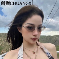 Retro Cat Eye Frameless Metal Sunglasses Hot Girl Street Shooting Concave Shape Sunglasses Outdoor A