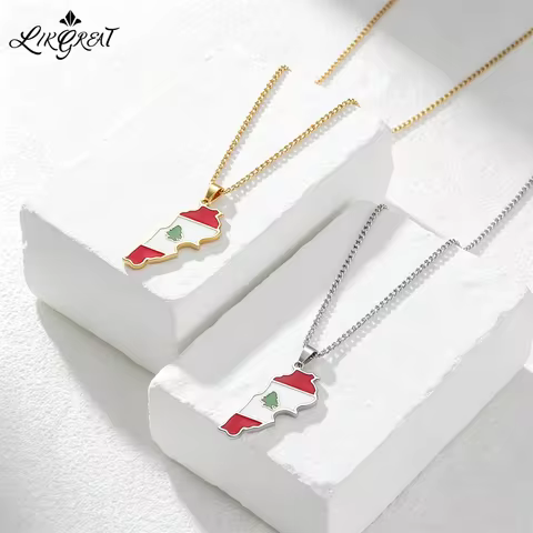 Lebanon Gift Lebanon Map Flag Necklace For Men Women Stainless Steel Enamel Lebanon Cedar Pendant Ne