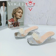 Guốc dép nữ 5 7 9 phân quai trong kết bông lưới LT (DGM009)