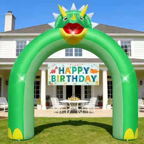 9.5FT Giant Inflatable Arch for Dinosaur Birthday Party Decorations, PVC Material, Green/Brown, Weat