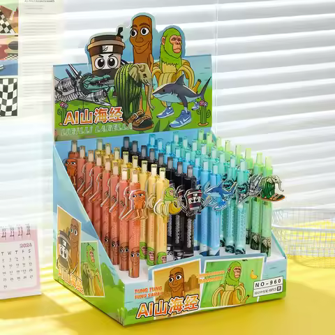 6pcs Italian Brainrot Ai Animals Tungtungtungsahur 0.5mm Black Gel Pen Neutral Pen Student Stationer