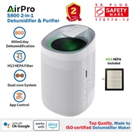 【Ship in 0-1 Day】AirPro Dehumidifier &amp; Purifier 2-in-1/ HPEA Filter/ WiFi/ 800ml/day/ 3-pin SG Plug/ 2-year SG Warranty