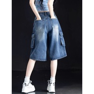 Five-point Denim Shorts Women 2025 New Style Over-the-Knee Six-point Pants High Waist 5-point Pants 