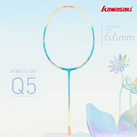 Kawasaki PORCELAIN Q5 Female Badminton Racket Super Slim Shaft 5U Carbon Fiber raquette Badminton Fo