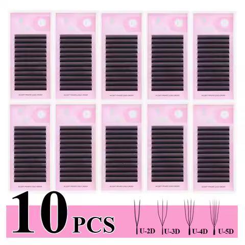 10 Trays U-shaped Eyelash Extensions Handmade Soft U Shape W Bloom Lashes Premade Fans U3D U5D Brown