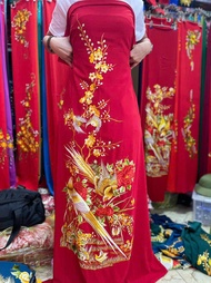 VẢI MAY ÁO DÀI VẢI LỤA MANGO THÊU LẮC TAY THU CÔNG HỌA TIẾT CHIM VÀ HOA ĐỘC LẠ HÀNG THIẾT KẾ CAO CẤP