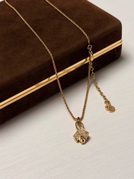 中古正品Christian Dior迪奧絲帶結CD logo水鑽鍍金項鍊 頸鏈