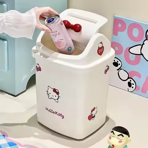 Sanrio HelloKitty Swing Lid Bin Odor Isolation Waste Bin Durable Cute Floor Trash Bin EasyClean Swin