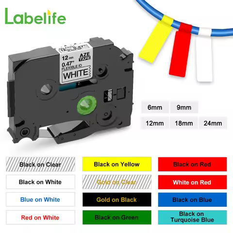 Multicolor TZe-FX231 Flexible Cable Label Tapes Compatible for Brother p-touch printer Flexible ID L