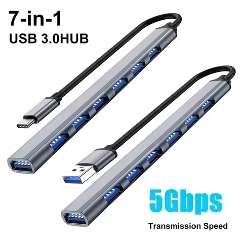 7 In 1 USB 3.0 HUB Type C USB-A Hub Splitter 7 Port USB3.0 With USB-C High Speed Data Transfer For P