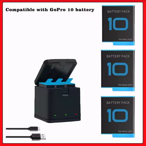1800mAh Battery for GoPro Hero 10 +LED 3-Slots Charger with Type-C Port For GoPro Hero 9 Go Pro 10 H