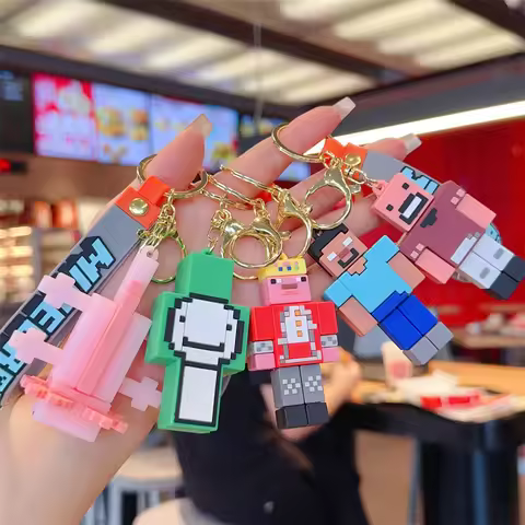 Minecraft keychain pendant cartoon pixel character car ornament building block small gift wholesale