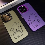 Cute and Fun Winnie The Pooh Silicone Hard Full Bag Suitable for IPhone 7 8 Plus 11 12 13 14 15 Pro XR X XS Max SE 2020 Lens Protector Anti Drop Mirror Frame Large Hole