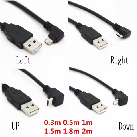 Up & Down & Left & Right Angled 90 Degree USB Micro USB Male to USB male Data Charge connector Cable
