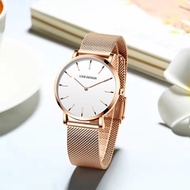 LIGE New Women Bracelet Watch Quartz Movement Simple Rose Gold Stainless Steel Mesh Student Watches