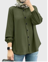 Women Muslim Casual Solid Color Full Sleeve O-Neck Abaya Kaftan Blouse Cey Clothing
