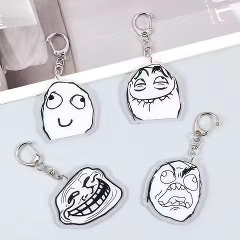 Creative Troll Face Keychains No Me Gusta Rage Forever Alone Acrylic Pendant Key Chain Backpack Car 