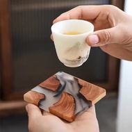 原木樹脂水墨杯墊 / 崖柏木