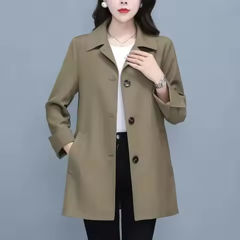 Women's Jacket Korean 2026 New Spring Autumn Middle-aged Causal Windbreaker Female Single-breasted B