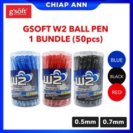 50 pcs 1 Bundle G'Soft W2 Ball Pen Red, Blue, Black Ball Pen 0.5mm/0.7mm ChiapAnn