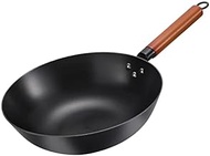 Carbon Steel Wok Chinese Style Flat-Bottomed Cast Iron Stirring Pot for Electric Stove and Induction Cooker -12.5 Inches (Color : Black)