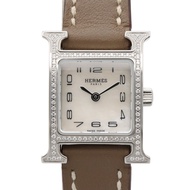 【二手】愛馬仕 HERMES 手錶 H-Watch Mini 鑽石錶圈 HH1.131 白色錶殼 不鏽鋼錶帶 女士款