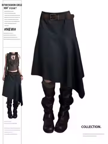 Summer Women Harajuku Y2k Grunge 2000s Aesthetic Midi Irregular Skirt Dark Academia Shoujo Korean Hi