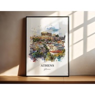 Athens Greece Wall Art, Athens Greece Print, Greece Watercolor Art, Athens Greece Gift, Travel Print