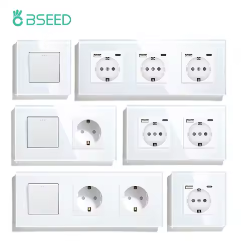 BSEED 1/2/3Gang Mechanical Button Switches Wall Light Switch On Off Glass Power Switch 2.1A Type-C U