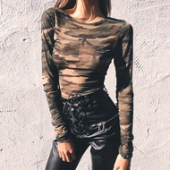 Mesh Top Women 2025 Women's Camouflage Long-Sleeved t-Shirt