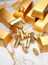 8入組假金條禮品盒,包裝紙質金色禮品盒,為海盜主題派對裝飾糖果、零食、巧克力、玩具等藏寶磚,規格為5.5 X 3.2英寸