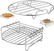Air Fryer Rack for Air Fryer Oven, Set of 2 Multi-purpose Air Fryer Accessories Metal Double Layer Wire Rack with Skewer for Ninja, Power XL, Cosori, Instant Pot, Gourmia, Chefman, Dishwasher Safe