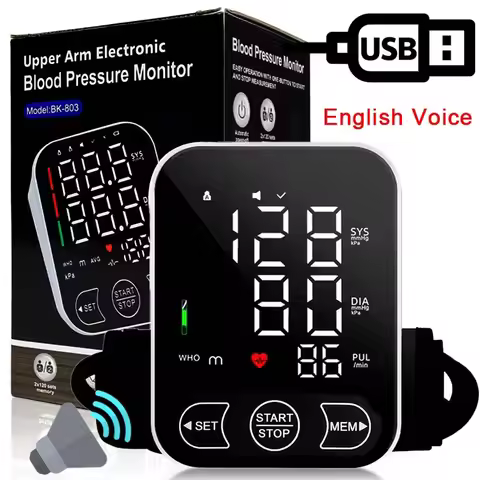 Portable Tonometer English Voice Digital LCD Tensiometers Blood Pressure Monitor Heart Rate Meter La