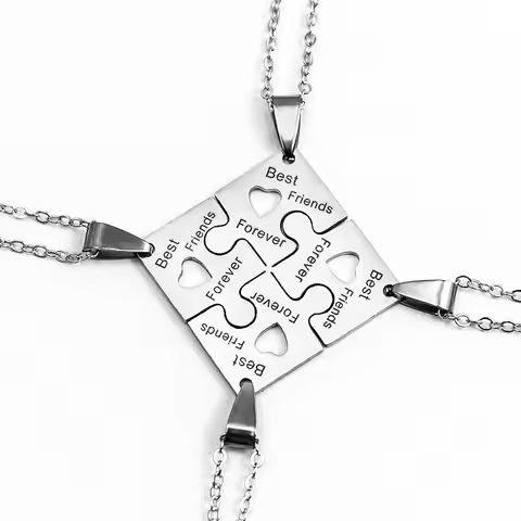 4 Pcs Best Friends Forever Puzzle Pendant Necklace Set Stainless Steel BFF Necklaces Jewelry