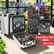 MELEN 187Pcs Tool Box Set, Socket Wrench Trolley Box Type Tools Set, Portable High Hardness Carbon S