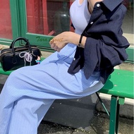 BA055 TARA Pants Long Elastic Waist Striped Pattern Straight Legs Cotton Fabric Light Comfortable To