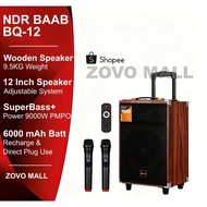 BAAB B-Q12 Karaoke Wireless Bluetooth Wooden Speaker 12 inch Troli Profesional with 2 Wireless Micro