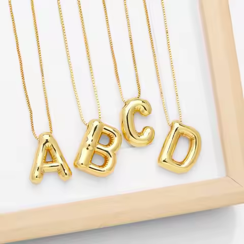 FLOLA Polish Gold Color Initial Necklace For Women Balloon 26 Letters Custom Name Pendant Nackalce F