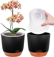 Set of 2 Large Orchid Pots, 18.2 cm Double Layer Design - Transparent Self-Watering Pot with Planter
