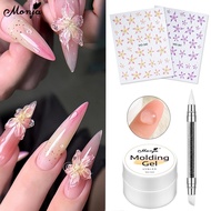 Monja 3Pcs Nail Art Set 5D Embossed Jelly Lily Nail Stickers Nail Art Molding Stereo Carve Gel Dual-