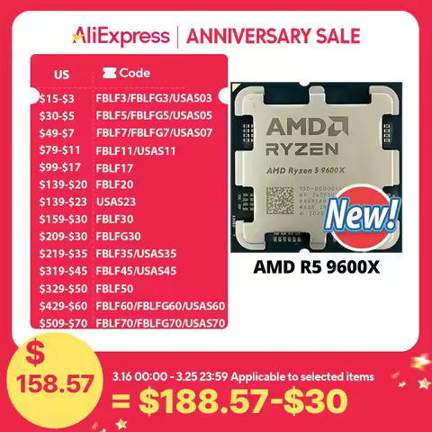 AMD R5 9600X Ryzen 5 9600X New Processor 5.4GHz 6-Core 12-Thread 38MB Game Cache 4NM TDP 65W Socket 